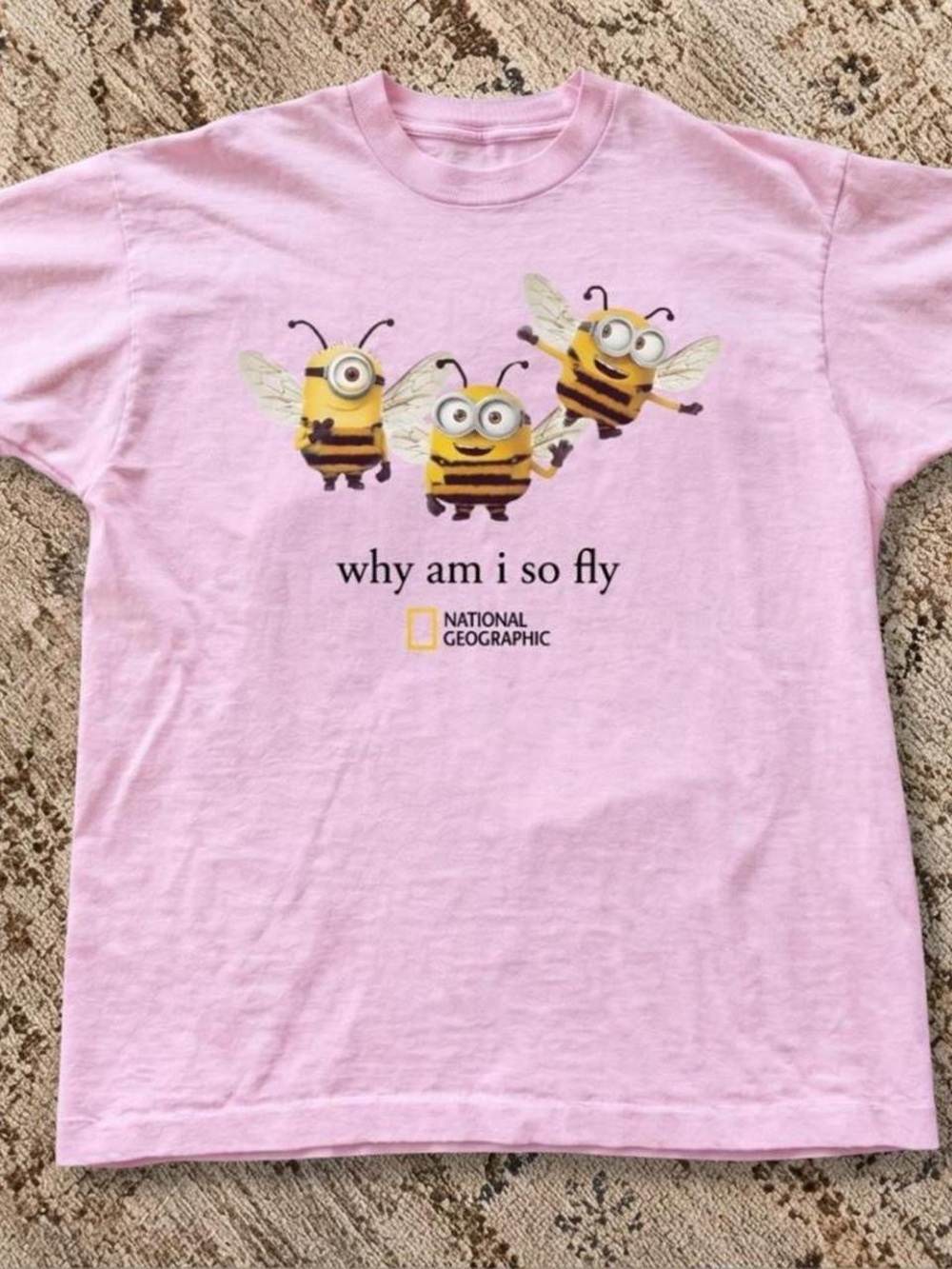 Gildan Pink Short-Sleeve Tee with Yellow Bee Minion Graphic